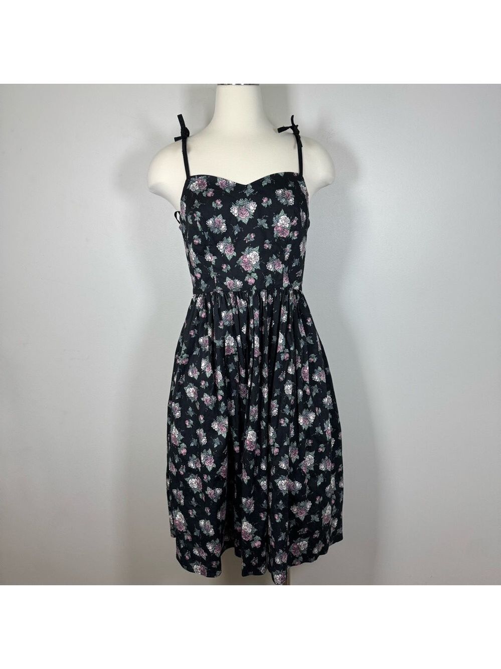 Hell Bunny Black Floral Midi Dress S/M